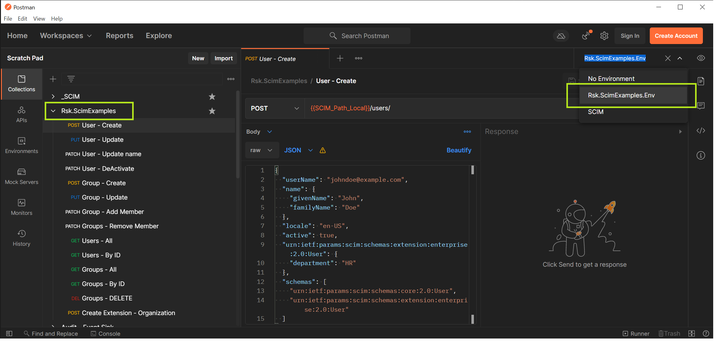 Select postman environment