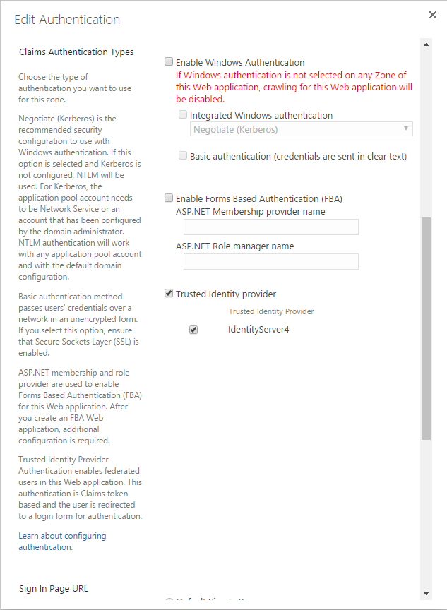 SharePoint authentication providers configuration