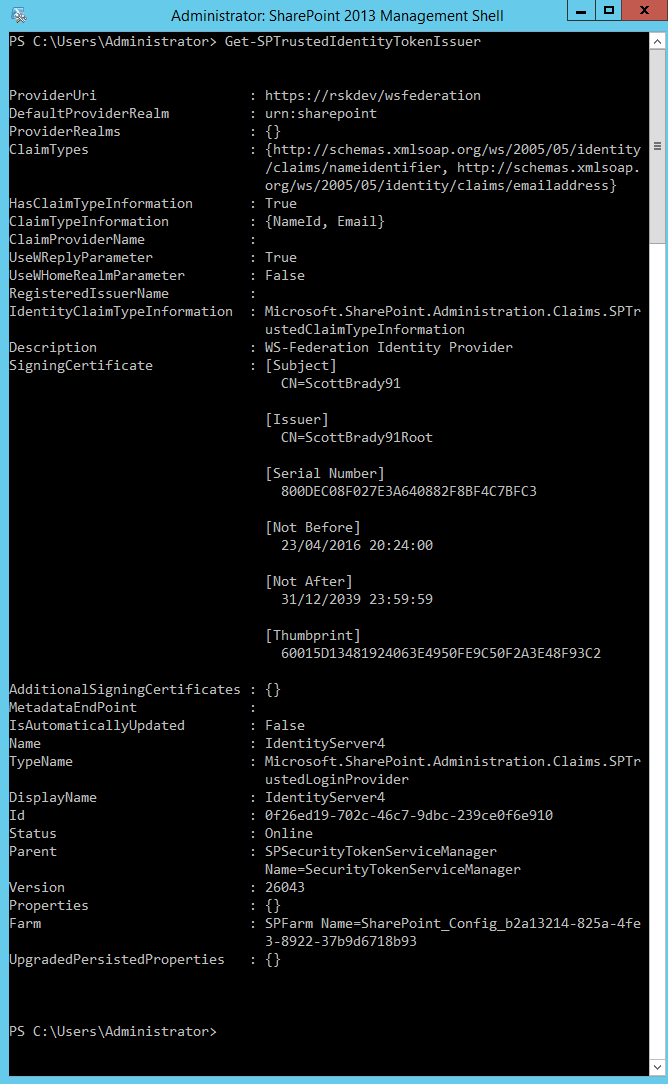 SharePoint trusted token issuer configuration